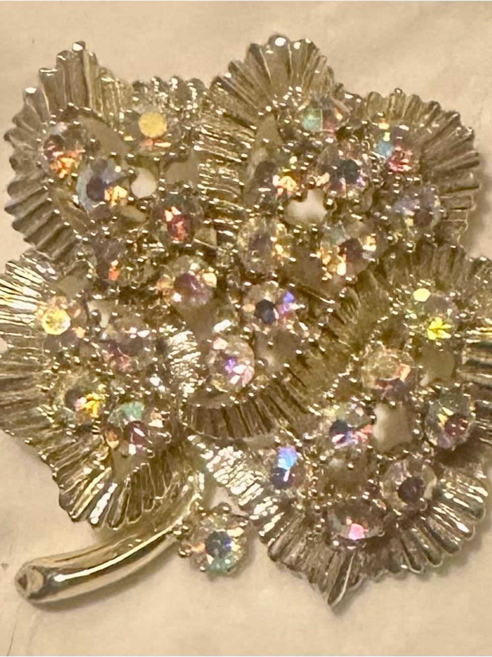 Aurora Crystal Floral gold Brooch - Sparkling Multicolor Accent